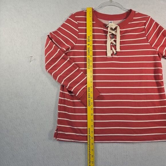 Old Navy Lace Up Striped Sweatshirt Top Shirt Women's size M Red Cream Tie - Picture 6 of 9